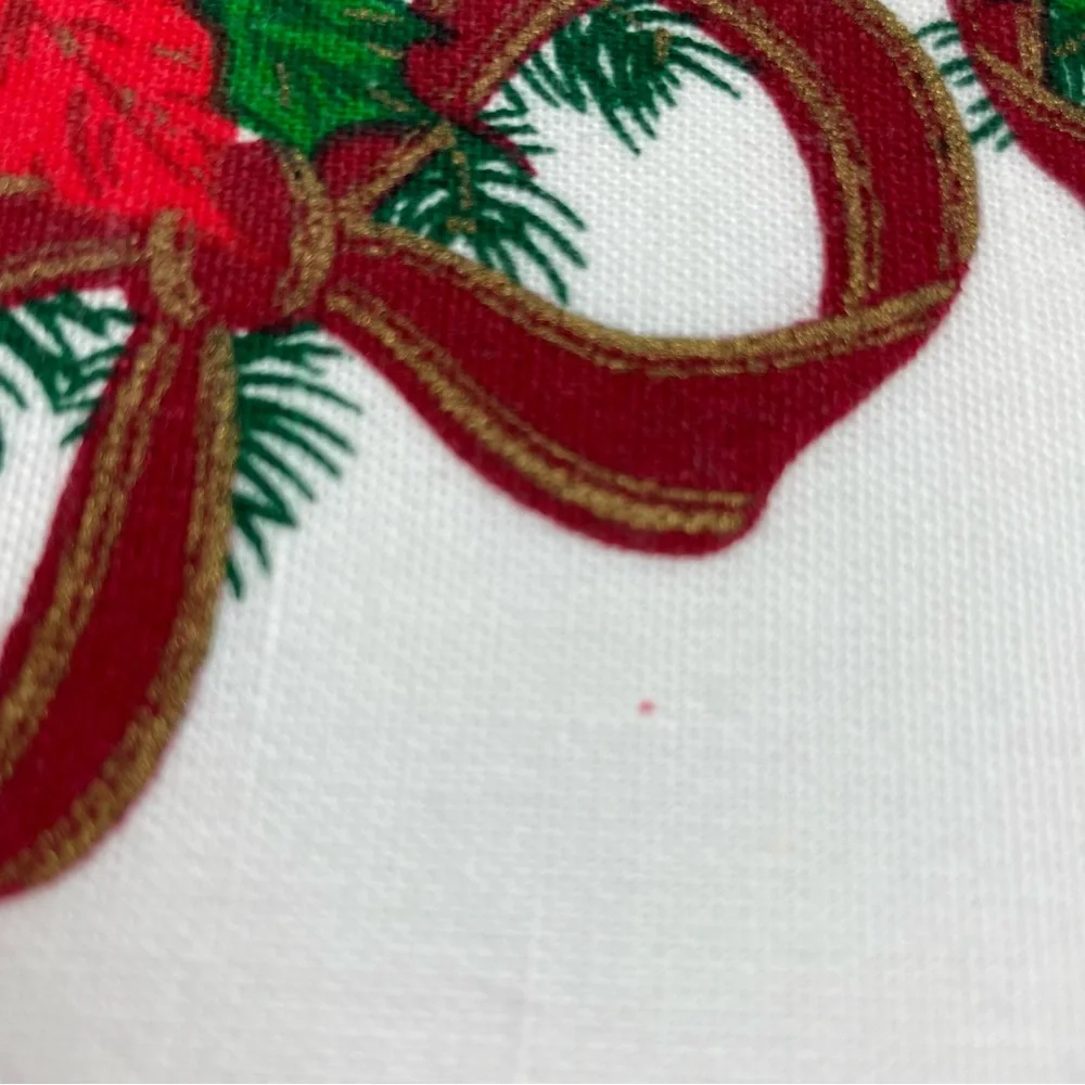 Vintage Christmas Napkins Cloth Poinsettia Flowers Red White Green Holiday Set 8